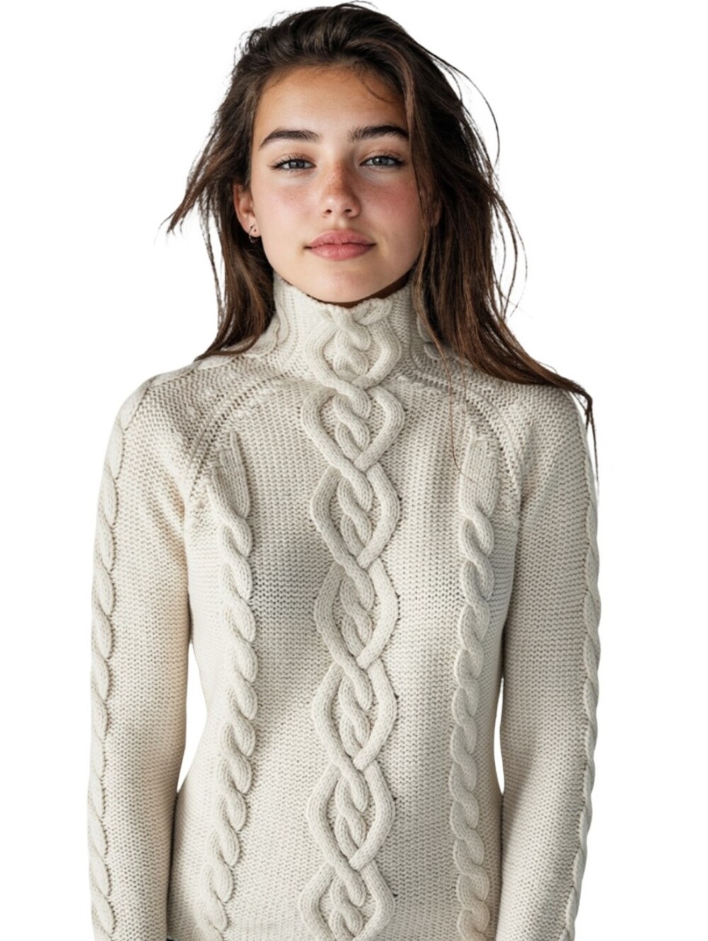 Mango Wool/Alpaca/Acrylic Fisherman Cable knit Turtleneck Size Small*